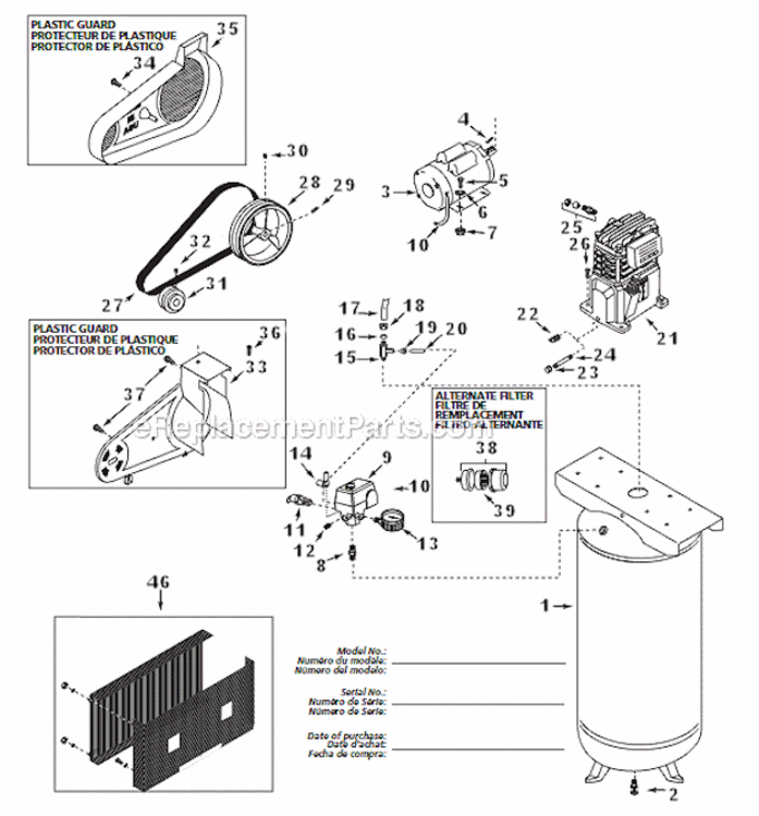 Page A Diagram and Parts List for VT627504AJ  Campbell Hausfeld Compressor